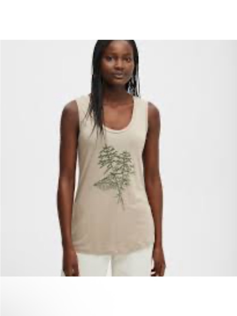 MEC Marines Size Large Tank Top in Beige with green fern graphic Linen blend GUC
